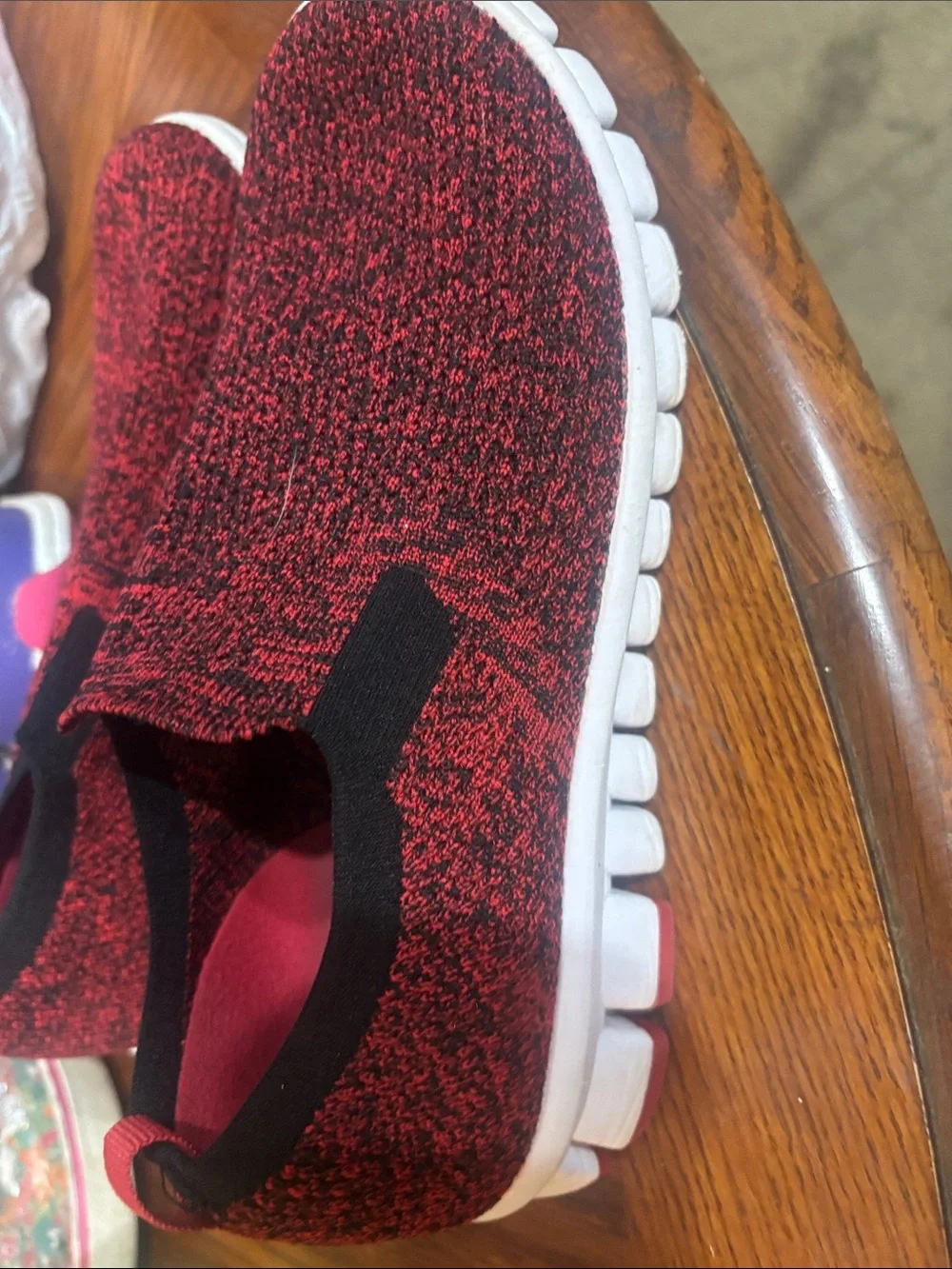Kids Slip-On Knit Sneakers in Red and Black - Comfortable Lightweight Play Shoes - Picture 3 of 4